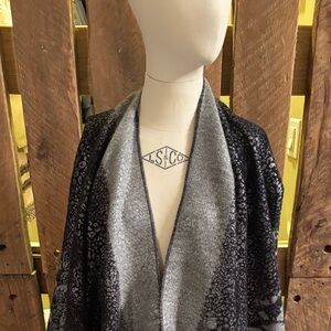Elegant Black Gray & Silver Metallic Cape Shawl Split Neck One Size. Fashionable